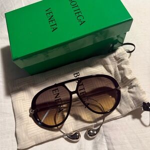 Bottega Veneta Black and Brown Aviator Sunglasses